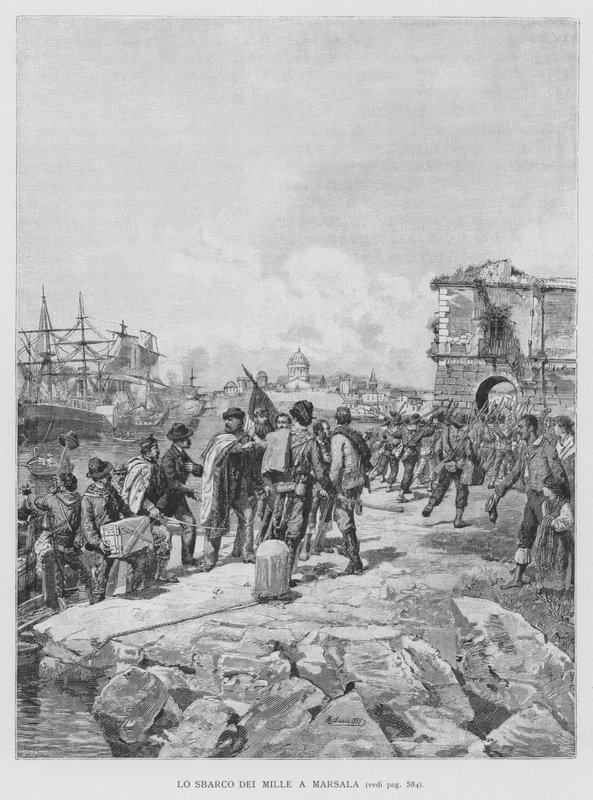 De tusindes landing i Marsala (gravering) af Edouardo Matania