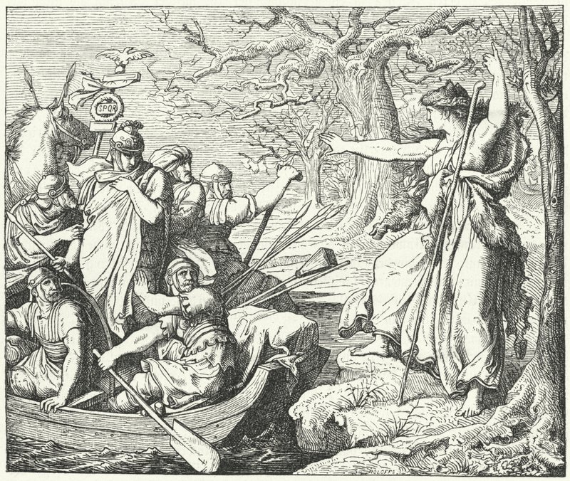 Den romerske general Nero Claudius Drusus ved floden Elben, 9 f.Kr af Eduard Bendemann