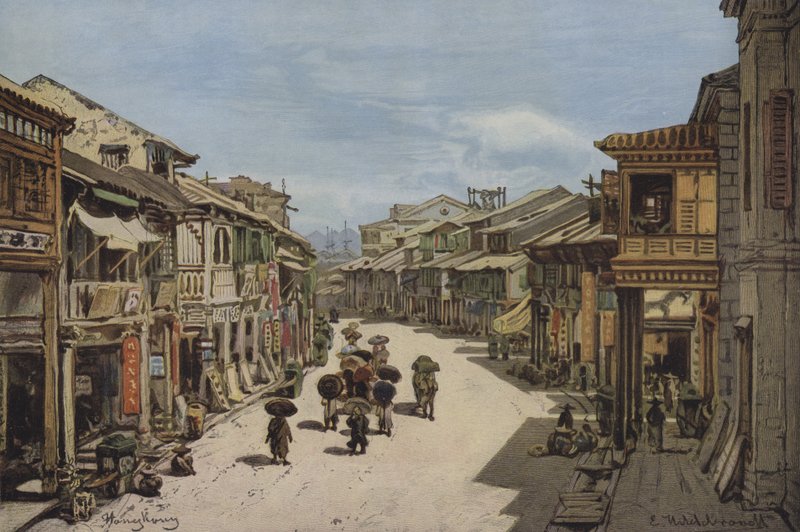 En gade i Hong Kong af Eduard after Hildebrandt