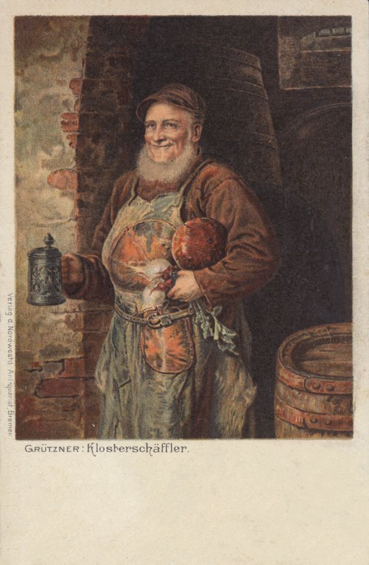 Der Klosterschaeefler: munk bærer en sten øl og sin frokost (chromolitho) af Eduard von (after) Grutzner