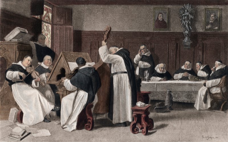 Siesta i klosteret (fotogravure i farve) af Eduard von after Grutzner