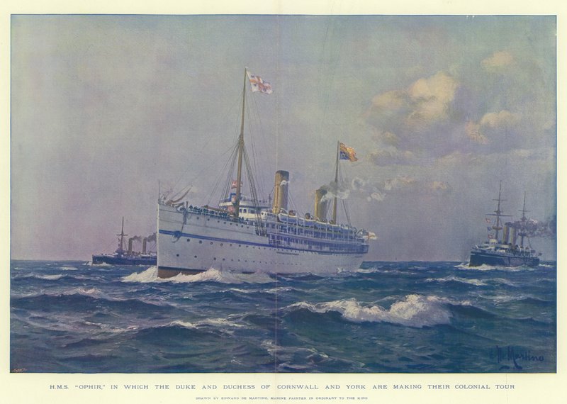 H M S Ophir, hvor hertugen og hertuginden af Cornwall og York laver deres Colonial Tour af Eduardo de Martino