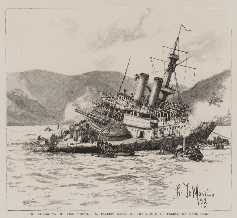 Strandingen af HMS Howe på Pereiro Reef, ved Mundingen af Ferrol Havn, Spanien af Eduardo de Martino