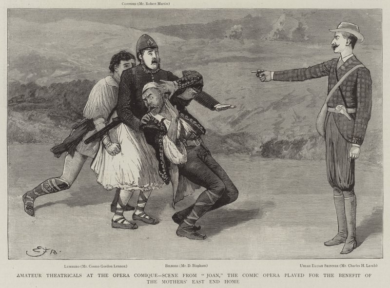 Amatørteater på Opera Comique, Scene fra Joan, Comic Opera spillede til fordel for mødrenes East End Home af Edward Frederick Brewtnall