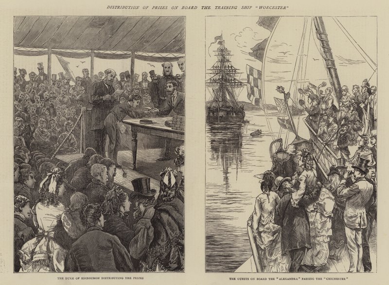 Uddeling af præmier om bord på træningsskibet Worcester af Edward Frederick Brewtnall