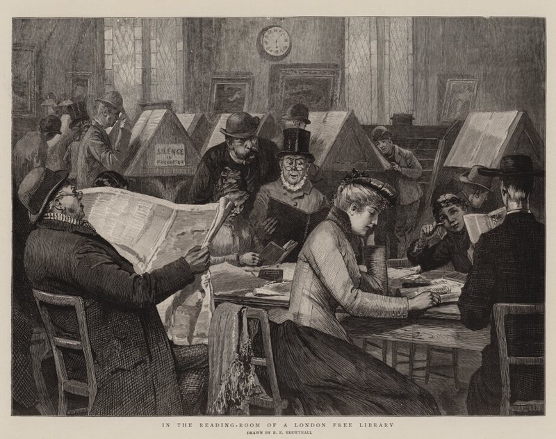 I læsesalen på et London Free Library af Edward Frederick Brewtnall