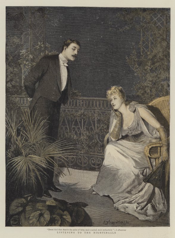 At lytte til nattergalen (chromolitho) af Edward Frederick Brewtnall