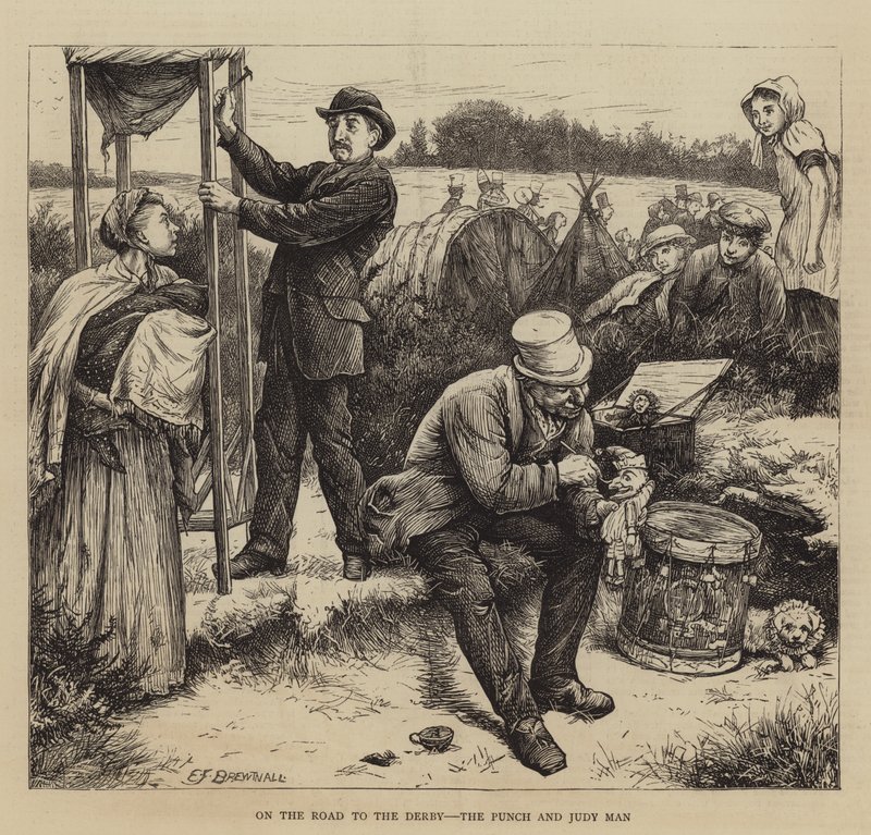På vej til derbyet, Punch og Judy Man af Edward Frederick Brewtnall