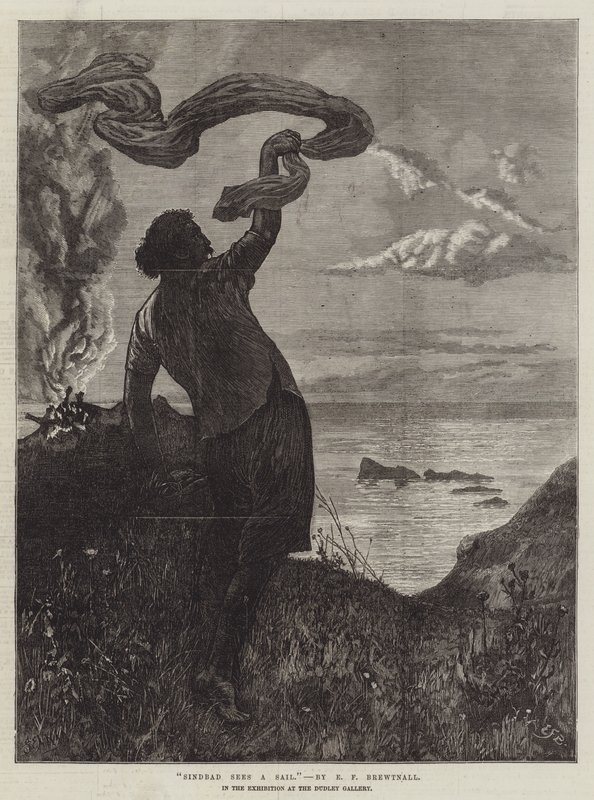 Sindbad ser et sejl i udstillingen på Dudley Gallery af Edward Frederick Brewtnall