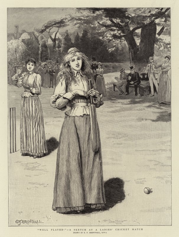 Godt spillet!, en skitse ved en dame-cricketkamp af Edward Frederick Brewtnall