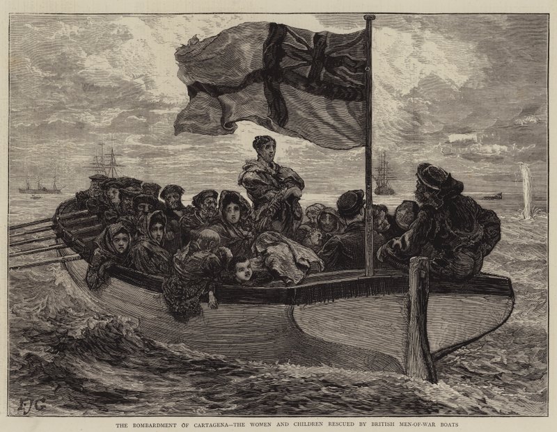 Bombardementet af Cartagena, kvinderne og børnene reddet af britiske krigsmænd af Edward John Gregory