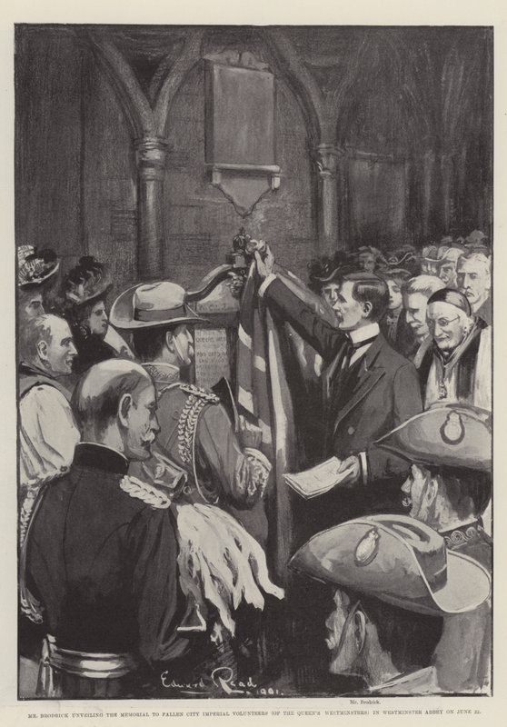 Hr. Brodrick afslører mindesmærket for Fallen City Imperial Volunteers (fra Queen