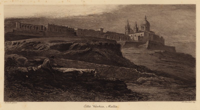 Den gamle bydel, Malta (kobberstik) af Edward (after) Lear