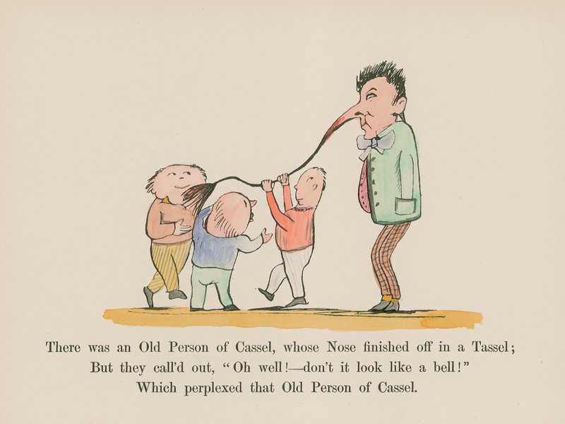 Der var en gammel person fra Cassel, hvis næse sluttede i en kvast (farvet gravering) af Edward (after) Lear