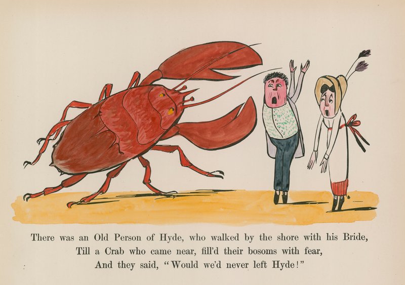 Der var en gammel person fra Hyde, som gik ved kysten med sin brud (farvelagt gravering) af Edward (after) Lear