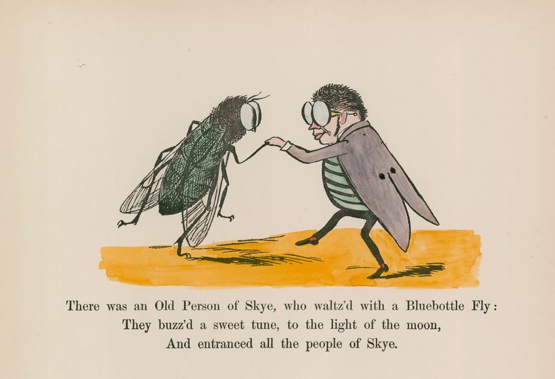 Der var en gammel person fra Skye, som valsede med en blå flue (farvelagt gravering) af Edward (after) Lear
