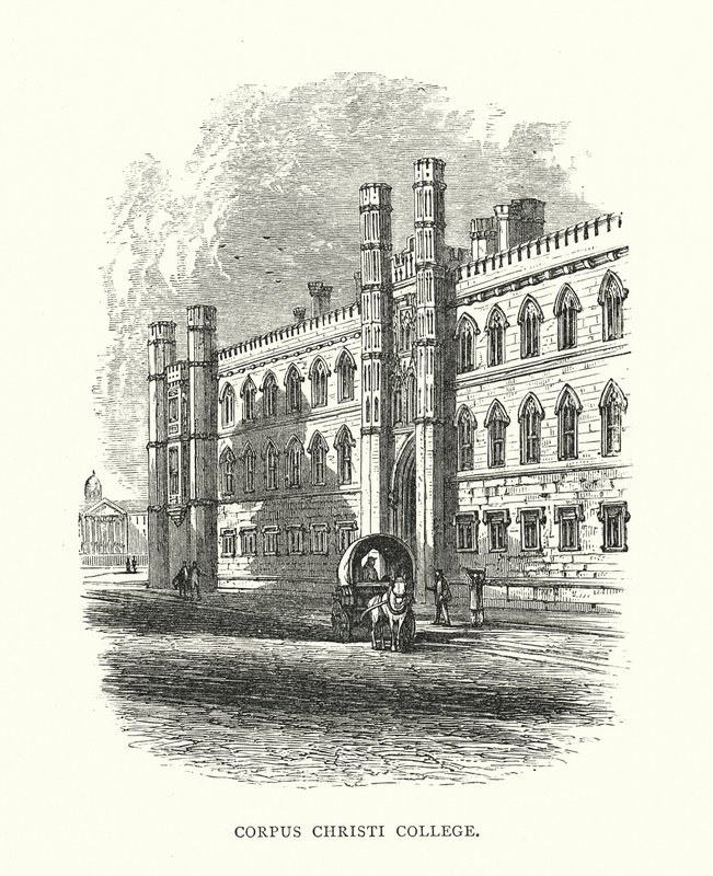 Corpus Christi College (gravering) af Edward (after) Whymper