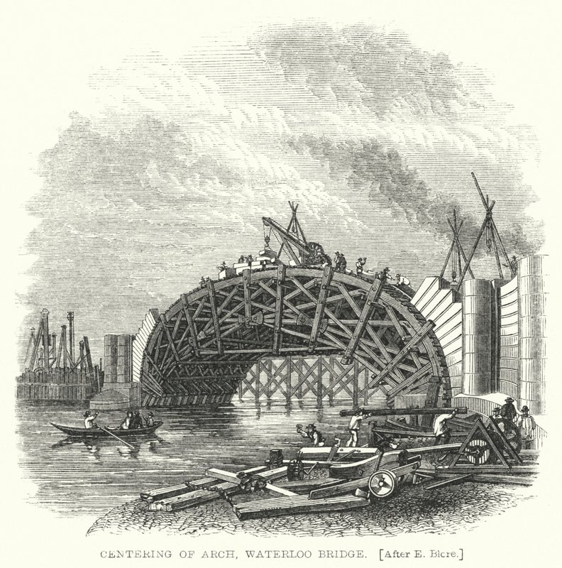 Centrering af bue, Waterloo Bridge (gravering) af Edward Blore
