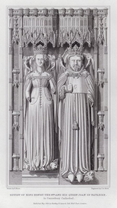 Billede af kong Henrik 4. og hans dronning Jeanne de Navarra i Canterbury-katedralen (gravering) af Edward Blore