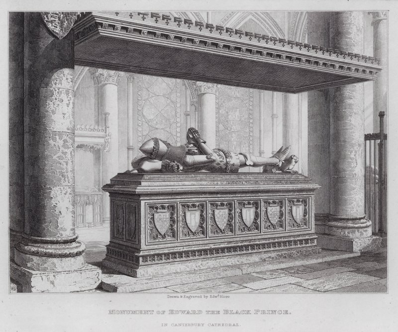 Monument for Edward den Sorte Prins, i Canterbury Cathedral (gravering) af Edward Blore