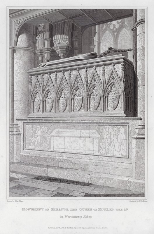 Monument for Eleanor, dronningen af Edward den 1., i Westminster Abbey (gravering) af Edward Blore