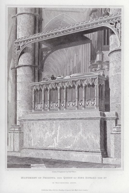Monument over Philippa, dronning af kong Edward den 3., i Westminster Abbey (gravering) af Edward Blore