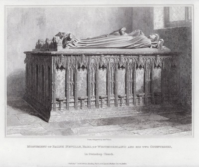 Monument over Ralph Neville, jarl af Westmoreland og hans to grevinder, i Staindrop Church (gravering) af Edward Blore