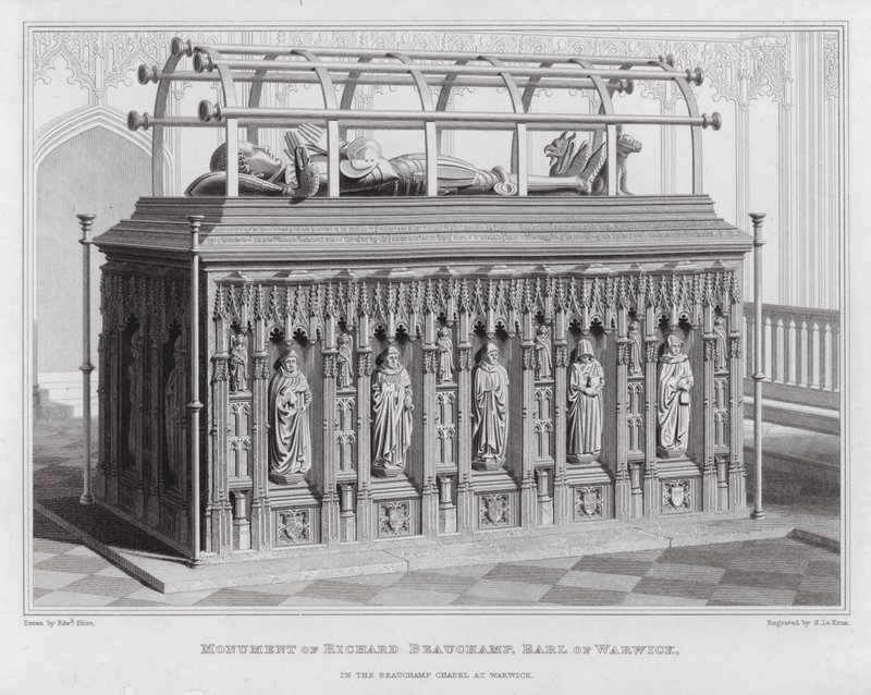 Monument for Richard Beauchamp, jarl af Warwick, i Beauchamp-kapellet i Warwick (gravering) af Edward Blore