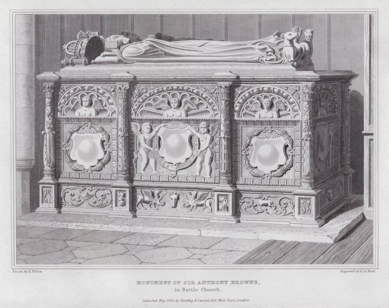 Monument af Sir Anthony Browne, i Battle Church (gravering) af Edward Blore