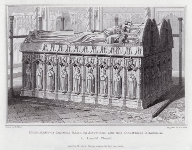 Monument over Thomas Earl of Arundel og hans grevinde Beatrix, i Arundel Kirke (gravering) af Edward Blore