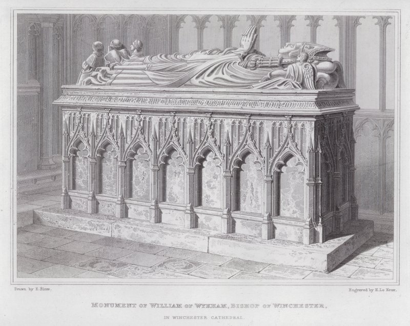 Monument af William af Wykham, biskop af Winchester, i Winchester Cathedral (gravering) af Edward Blore