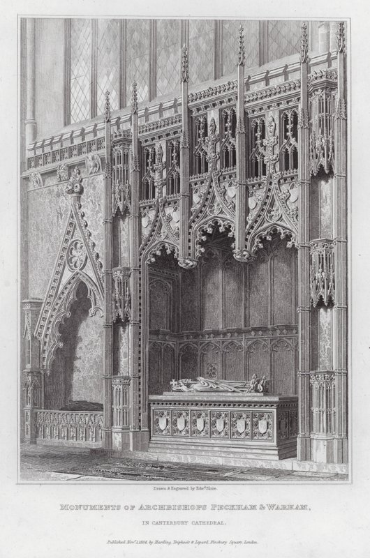 Monumenter for ærkebiskopperne Peckham og Warham i Canterbury-katedralen (gravering) af Edward Blore