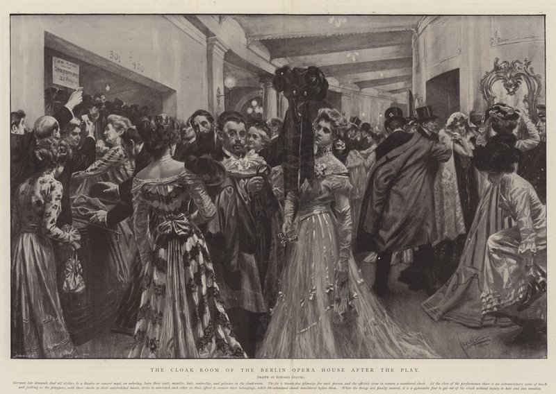 Garderoben i Berlins operahus efter skuespillet (litografi) af Edward Cucuel