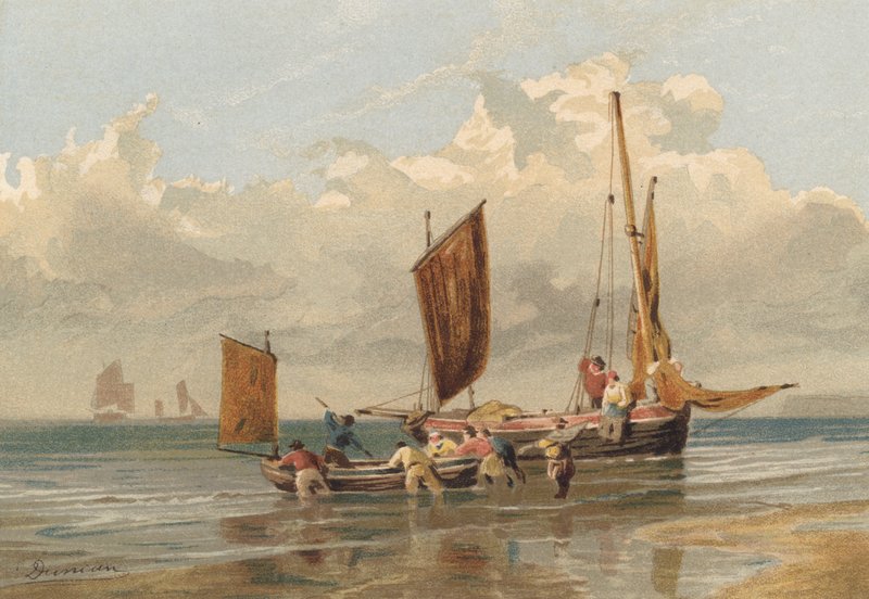 En død rolig, Brighton fiskebåde sejler af Edward Duncan