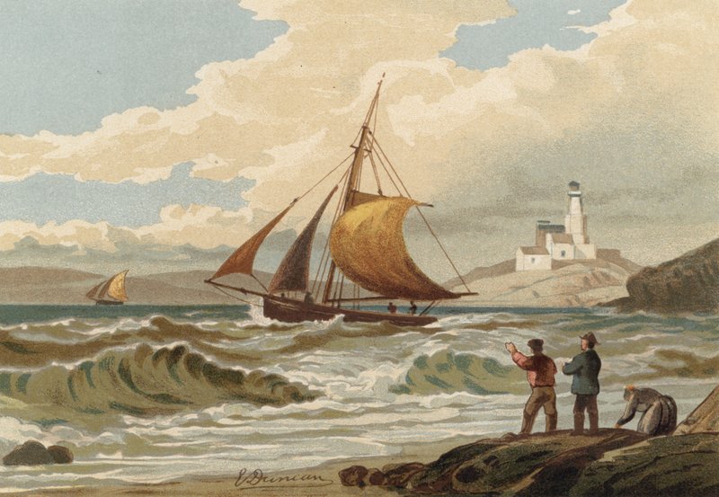 Fiskerbåde vender tilbage, Mumbles Fyrtårn af Edward Duncan