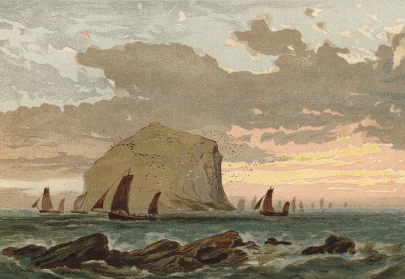 Solopgang, flåde af fiskerbåde ud for Bass Rock af Edward Duncan