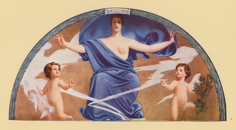 Kalliope, muse for episk poesi og veltalenhed (farvelitografi) af Edward Emerson Simmons