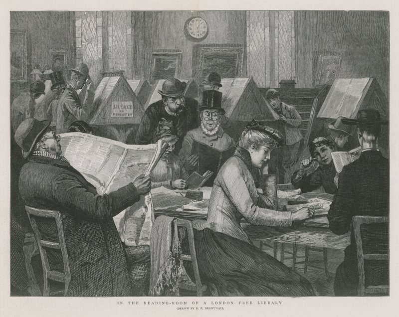 I læsesalen på et gratis bibliotek i London af Edward Frederick Brewtnall