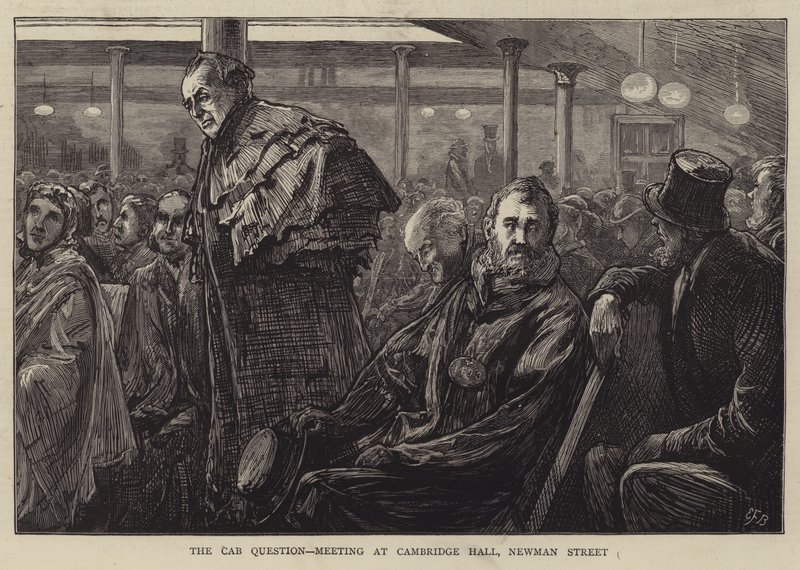 Taxispørgsmålet, møde i Cambridge Hall, Newman Street af Edward Frederick Brewtnall