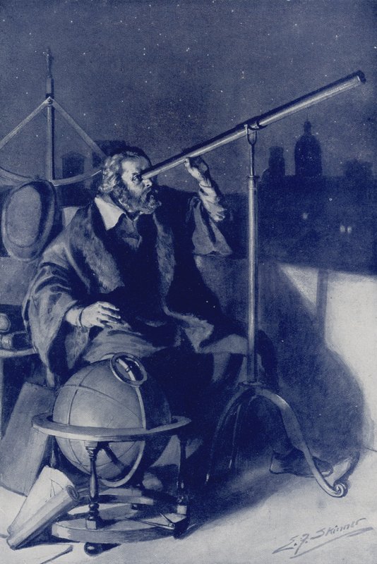 Galileo opdager nye verdener (farvelitografi) af Edward Frederick Skinner