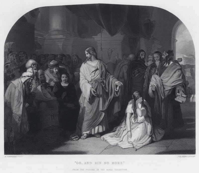 "Gå, og synd ikke mere" (gravering) af Edward Henry (after) Corbould