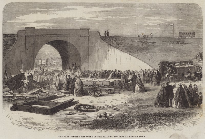 Juryen besigtiger ulykkesstedet for jernbaneulykken i Kentish Town af Edward Hull