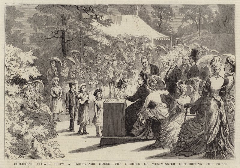 Børneblomstshow i Grosvenor House, hertuginden af Westminster, der uddeler priserne af Edward Killingworth Johnson