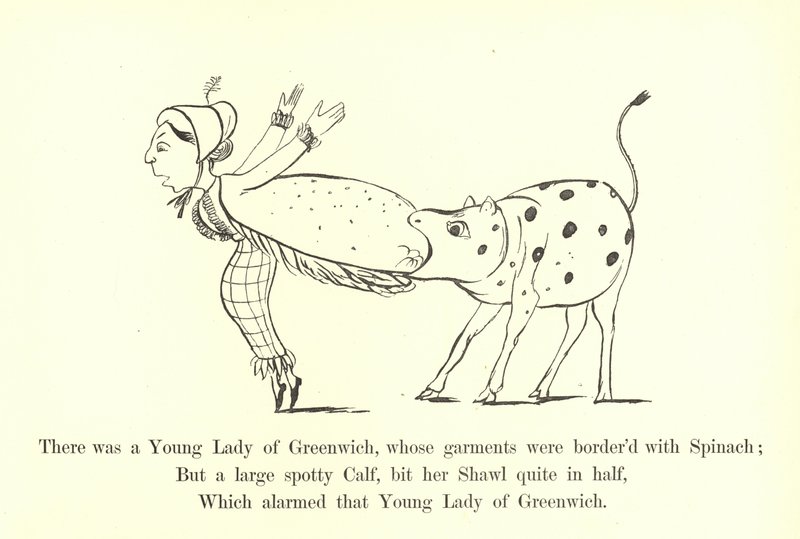 Der var en ung dame fra Greenwich, hvis beklædningsgenstande var kantede med spinat af Edward Lear