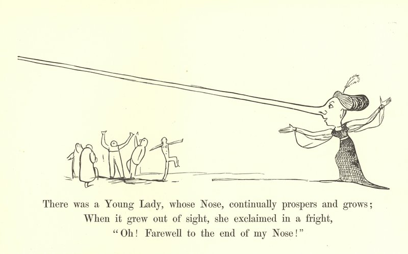 Der var en ung dame, hvis næse konstant trives og vokser af Edward Lear