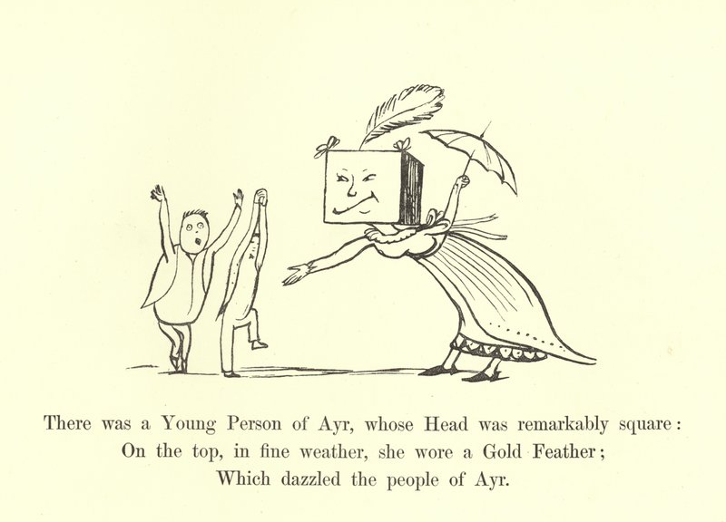Der var en ung mand fra Ayr, hvis hoved var bemærkelsesværdigt firkantet af Edward Lear