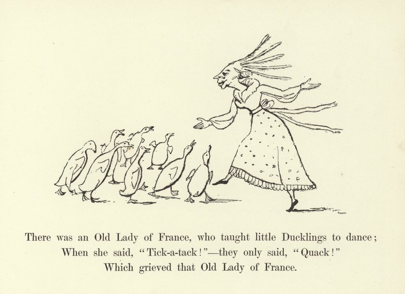 Der var en gammel dame fra Frankrig, som lærte små ællinger at danse af Edward Lear
