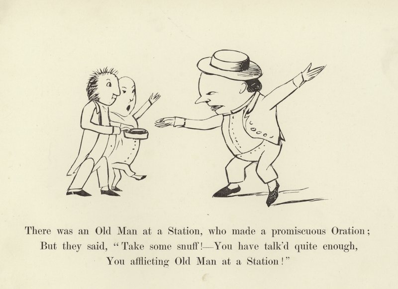 Der var en gammel mand på en station, som holdt en promiskuøs tale af Edward Lear