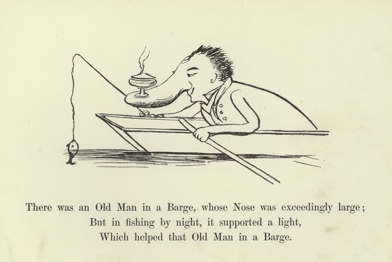 Der var en gammel mand i en pram, hvis næse var overordentlig stor af Edward Lear