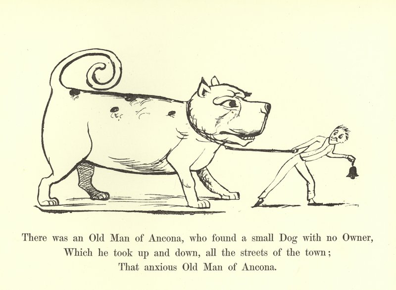 Der var en gammel mand fra Ancona, som fandt en lille hund uden ejer af Edward Lear